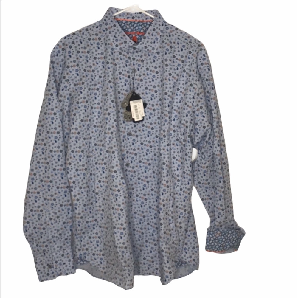 Visconti Black multicolored blue button up shirt long sleeve flip cuff